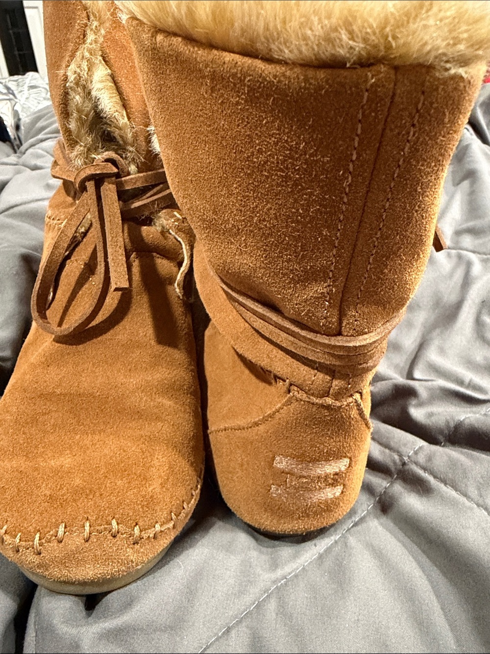 Toms Brown Suede Faux-Fur Lined Moccasin Boots